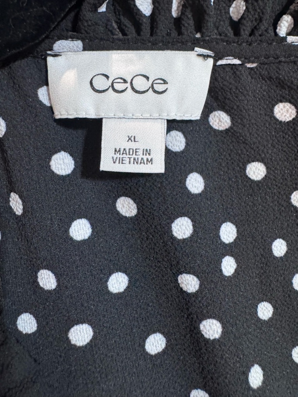 CeCe XL Women's 3/4 Sleeve Printed Split Neck Polka Dot Blouse w/ Button Front - Picture 5 of 7